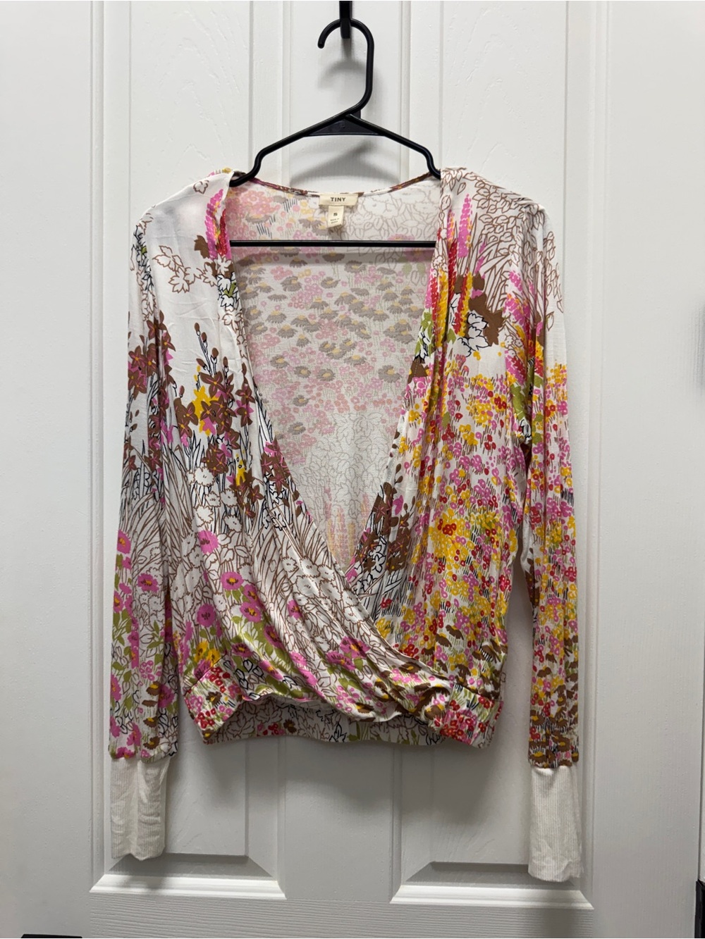 Floral Long-Sleeve Blouse in Pink & Cream